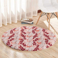 Hawaii Ti Leaf Maile Tuberose Lei Round Carpet With Hanalei Leaf Red LT05 - Polynesian Pride