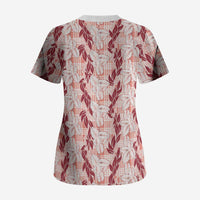 Hawaii Ti Leaf Maile Tuberose Lei Scrub Top With Hanalei Leaf Red LT05 - Polynesian Pride