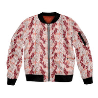 Hawaii Ti Leaf Maile Tuberose Lei Sleeve Zip Bomber Jacket With Hanalei Leaf Red LT05 Unisex Red - Polynesian Pride