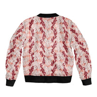 Hawaii Ti Leaf Maile Tuberose Lei Sleeve Zip Bomber Jacket With Hanalei Leaf Red LT05 - Polynesian Pride