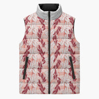 Hawaii Ti Leaf Maile Tuberose Lei Sleeveless Puffer Jacket With Hanalei Leaf Red LT05 Unisex Red - Polynesian Pride