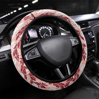 Hawaii Ti Leaf Maile Tuberose Lei Steering Wheel Cover With Hanalei Leaf Red LT05 Universal Fit Red - Polynesian Pride