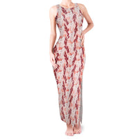 Hawaii Ti Leaf Maile Tuberose Lei Tank Maxi Dress With Hanalei Leaf Red LT05 Women Red - Polynesian Pride