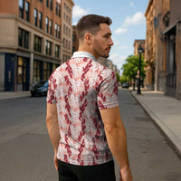 Hawaii Ti Leaf Maile Tuberose Lei Zipper Polo Shirt With Hanalei Leaf Red LT05 - Polynesian Pride