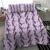 Hawaii Ti Leaf Maile Tuberose Lei Bedding Set With Hanalei Leaf Purple LT05 - Polynesian Pride