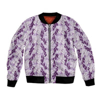 Hawaii Ti Leaf Maile Tuberose Lei Bomber Jacket With Hanalei Leaf Purple LT05 Unisex Purple - Polynesian Pride