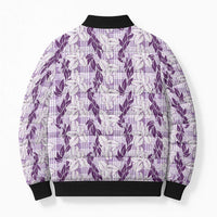 Hawaii Ti Leaf Maile Tuberose Lei Bomber Puffer Jacket With Hanalei Leaf Purple LT05 - Polynesian Pride