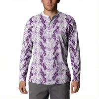 Hawaii Ti Leaf Maile Tuberose Lei Button Sweatshirt With Hanalei Leaf Purple LT05 - Polynesian Pride