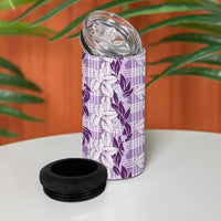 Hawaii Ti Leaf Maile Tuberose Lei 4 in 1 Can Cooler Tumbler With Hanalei Leaf Purple LT05 - Polynesian Pride