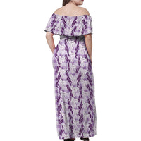 Hawaii Ti Leaf Maile Tuberose Lei Family Matching Off Shoulder Maxi Dress and Hawaiian Shirt With Hanalei Leaf Purple