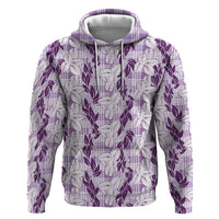 Hawaii Ti Leaf Maile Tuberose Lei Hoodie With Hanalei Leaf Purple LT05 Pullover Hoodie Purple - Polynesian Pride