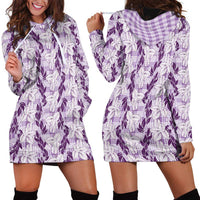 Hawaii Ti Leaf Maile Tuberose Lei Hoodie Dress With Hanalei Leaf Purple LT05 - Polynesian Pride