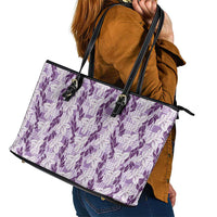 Hawaii Ti Leaf Maile Tuberose Lei Leather Tote Bag With Hanalei Leaf Purple LT05 - Polynesian Pride