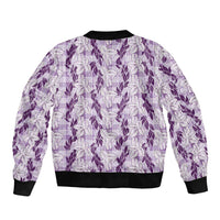 Hawaii Ti Leaf Maile Tuberose Lei Sleeve Zip Bomber Jacket With Hanalei Leaf Purple LT05 - Polynesian Pride