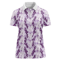 Hawaii Ti Leaf Maile Tuberose Lei Women Polo Shirt With Hanalei Leaf Purple LT05 Female Purple - Polynesian Pride