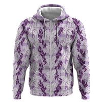 Hawaii Ti Leaf Maile Tuberose Lei Zip Hoodie With Hanalei Leaf Purple LT05 Zip Hoodie Purple - Polynesian Pride