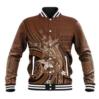 Samoa Tatau Marlin Baseball Jacket With Siapo Motifs Brown LT05 Unisex Brown - Polynesian Pride
