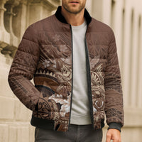 Samoa Tatau Marlin Bomber Puffer Jacket With Siapo Motifs Brown LT05 - Polynesian Pride
