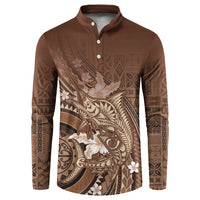 Samoa Tatau Marlin Button Sweatshirt With Siapo Motifs Brown LT05 Brown - Polynesian Pride