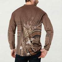 Samoa Tatau Marlin Button Sweatshirt With Siapo Motifs Brown LT05 - Polynesian Pride