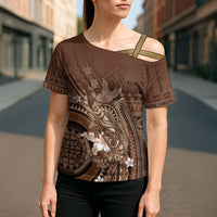 Samoa Tatau Marlin Cross Shoulder Shirt With Siapo Motifs Brown LT05 - Polynesian Pride