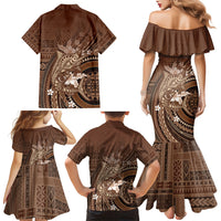 Samoa Tatau Marlin Family Matching Mermaid Dress and Hawaiian Shirt With Siapo Motifs Brown