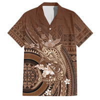 Samoa Tatau Marlin Family Matching Off Shoulder Maxi Dress and Hawaiian Shirt With Siapo Motifs Brown