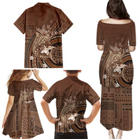 Samoa Tatau Marlin Family Matching Puletasi and Hawaiian Shirt With Siapo Motifs Brown