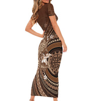 Samoa Tatau Marlin Family Matching Short Sleeve Bodycon Dress and Hawaiian Shirt With Siapo Motifs Brown