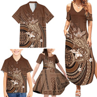 Samoa Tatau Marlin Family Matching Summer Maxi Dress and Hawaiian Shirt With Siapo Motifs Brown