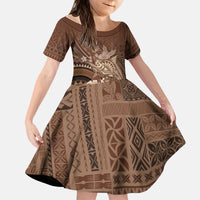 Samoa Tatau Marlin Kid Short Sleeve Dress With Siapo Motifs Brown LT05 KID Brown - Polynesian Pride