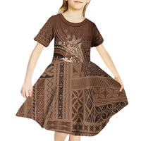 Samoa Tatau Marlin Kid Short Sleeve Dress With Siapo Motifs Brown LT05 - Polynesian Pride