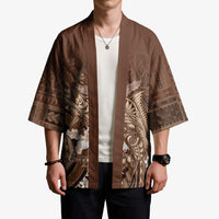 Samoa Tatau Marlin Kimono With Siapo Motifs Brown LT05 - Polynesian Pride