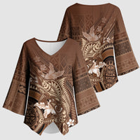 Samoa Tatau Marlin Kimono Sleeve Blouse With Siapo Motifs Brown LT05 - Polynesian Pride