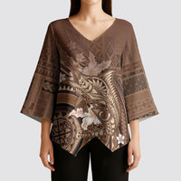 Samoa Tatau Marlin Kimono Sleeve Blouse With Siapo Motifs Brown LT05 - Polynesian Pride
