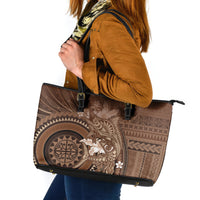 Samoa Tatau Marlin Leather Tote Bag With Siapo Motifs Brown LT05 Brown - Polynesian Pride