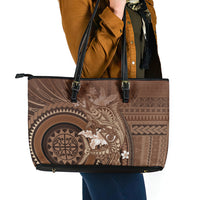 Samoa Tatau Marlin Leather Tote Bag With Siapo Motifs Brown LT05 - Polynesian Pride
