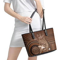 Samoa Tatau Marlin Leather Tote Bag With Siapo Motifs Brown LT05 - Polynesian Pride