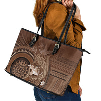 Samoa Tatau Marlin Leather Tote Bag With Siapo Motifs Brown LT05 - Polynesian Pride