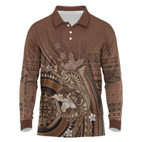 Samoa Tatau Marlin Long Sleeve Polo Shirt With Siapo Motifs Brown LT05 Brown - Polynesian Pride