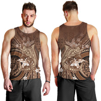 Samoa Tatau Marlin Men Tank Top With Siapo Motifs Brown LT05 - Polynesian Pride