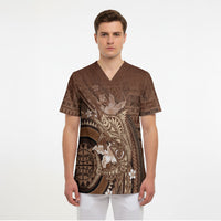 Samoa Tatau Marlin Scrub Top With Siapo Motifs Brown LT05 - Polynesian Pride