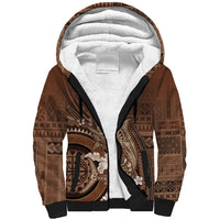 Samoa Tatau Marlin Sherpa Hoodie With Siapo Motifs Brown LT05 Unisex Brown - Polynesian Pride