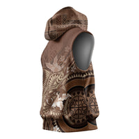 Samoa Tatau Marlin Sleeveless Hoodie With Siapo Motifs Brown LT05 - Polynesian Pride