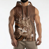 Samoa Tatau Marlin Sleeveless Hoodie With Siapo Motifs Brown LT05 - Polynesian Pride