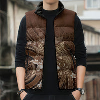 Samoa Tatau Marlin Sleeveless Puffer Jacket With Siapo Motifs Brown LT05 - Polynesian Pride