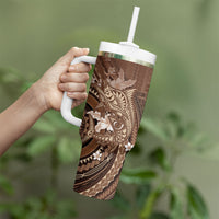 Samoa Tatau Marlin Tumbler With Handle With Siapo Motifs Brown LT05 - Polynesian Pride