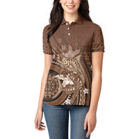 Samoa Tatau Marlin Women Polo Shirt With Siapo Motifs Brown LT05 - Polynesian Pride