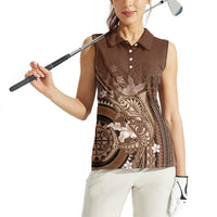 Samoa Tatau Marlin Women Sleeveless Polo Shirt With Siapo Motifs Brown LT05 - Polynesian Pride