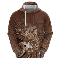 Samoa Tatau Marlin Zip Hoodie With Siapo Motifs Brown LT05 - Polynesian Pride